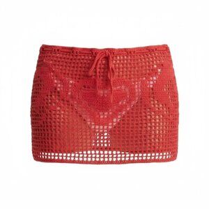 Memorial Day Women's Red Crochet Mini Skirt With Heart Pattern Size 3 Handmade 1